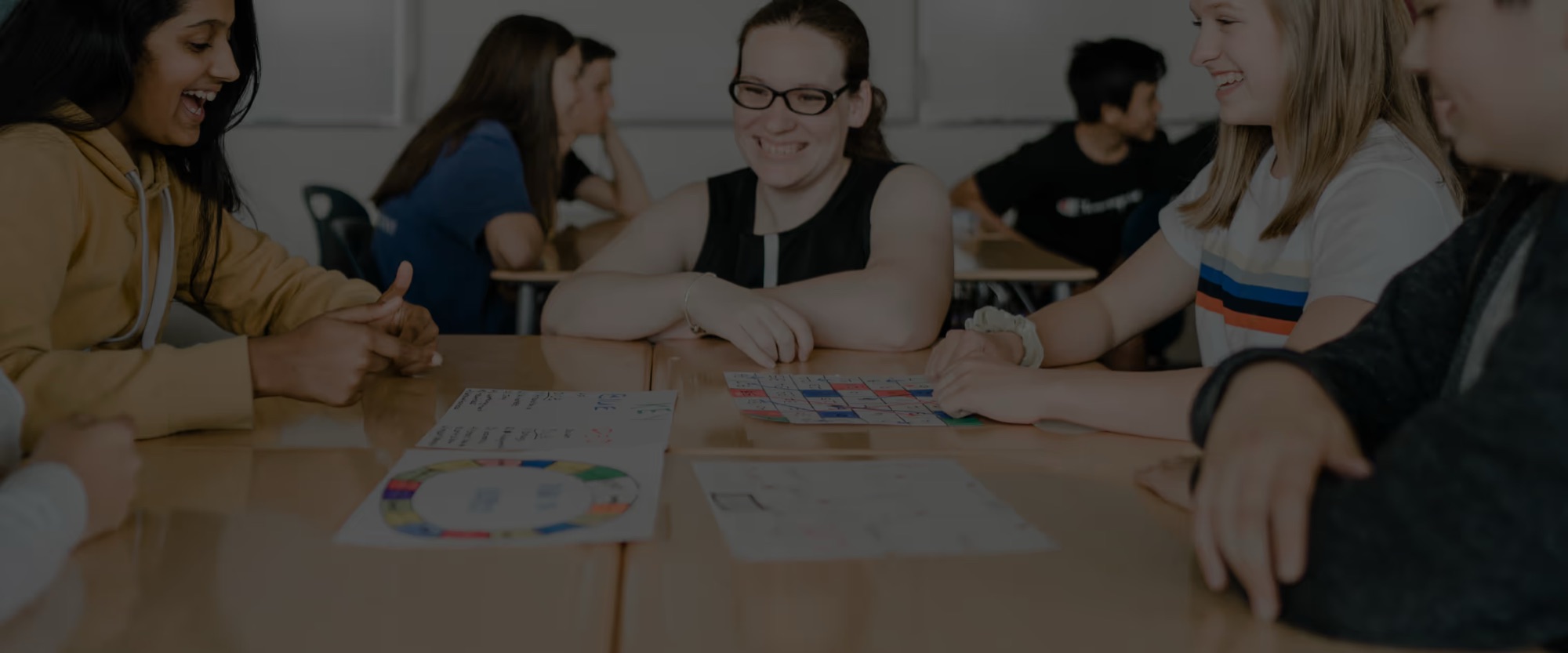 Students collaborating around a table