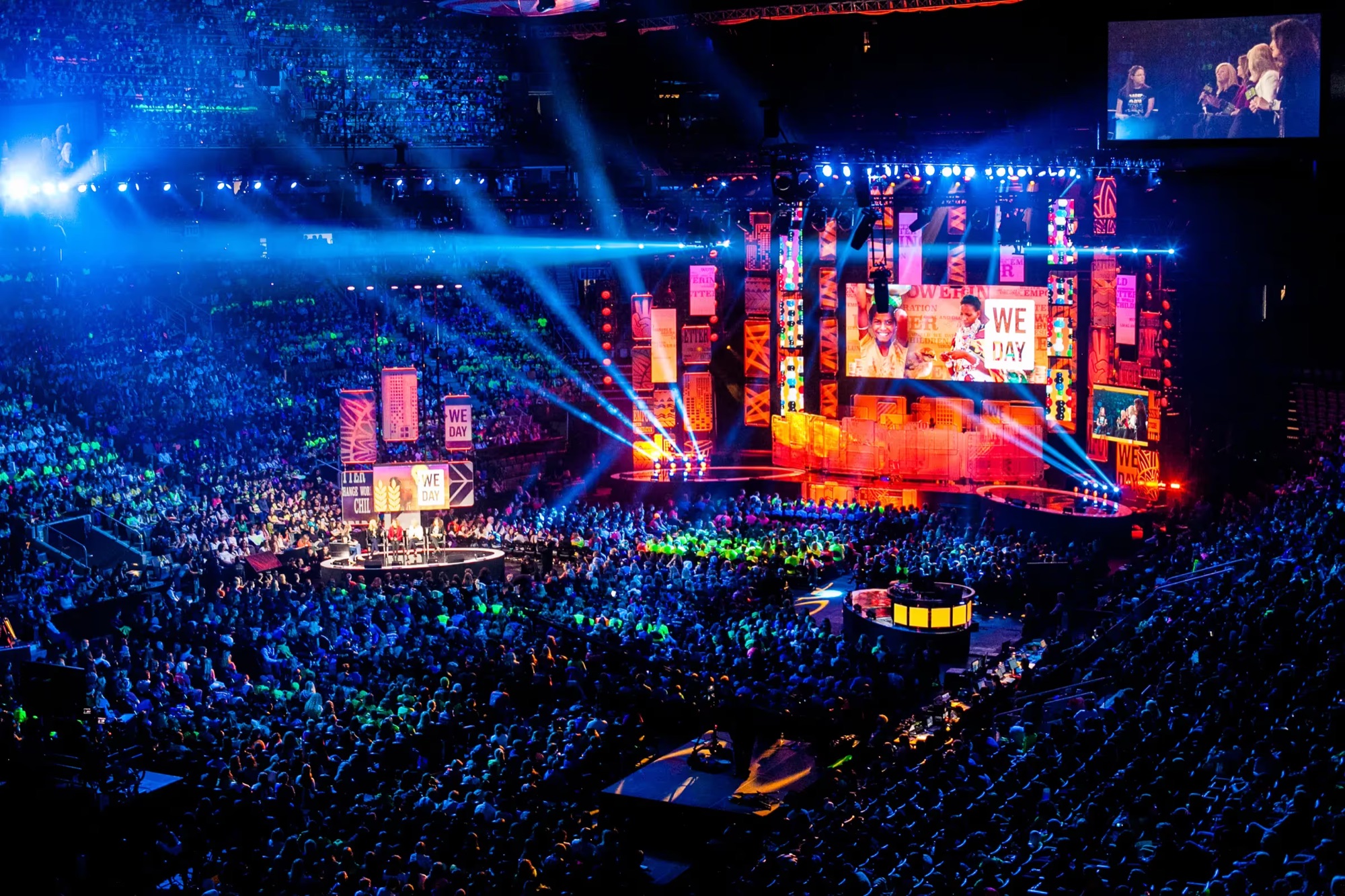 Thousands of young people at a WE Day stadium event